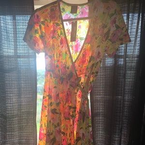XXS/Medium Flowy yellow floral tie dress